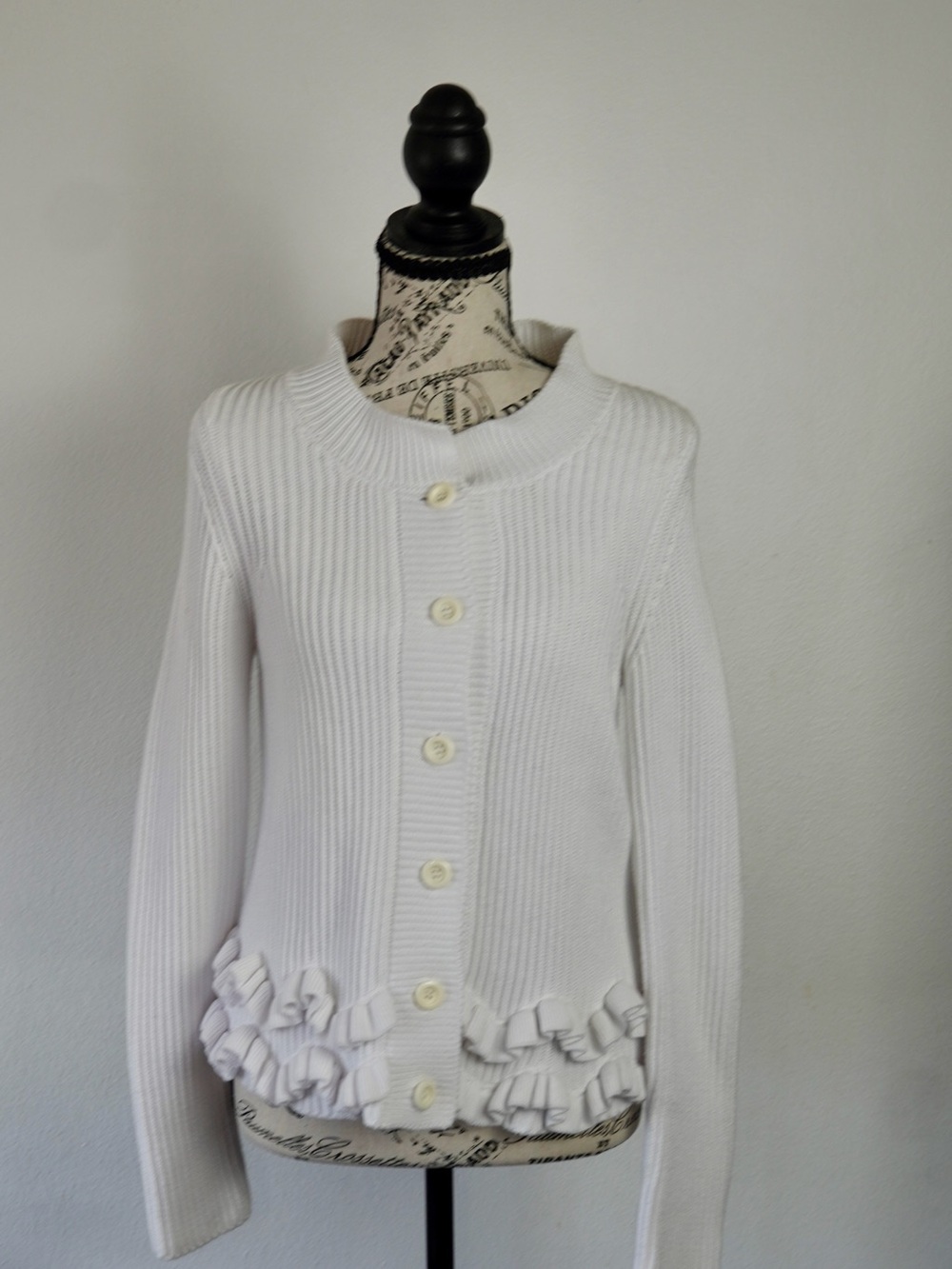 RED Valentino Rib Knit Ruffle Hem Cardigan White M Made Italy
